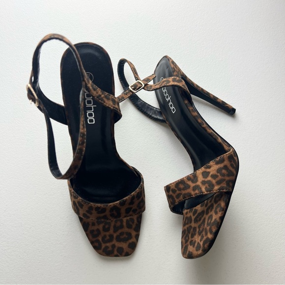 Boohoo Leopard Square Toe Ankle Strap Sandal - Picture 2 of 10